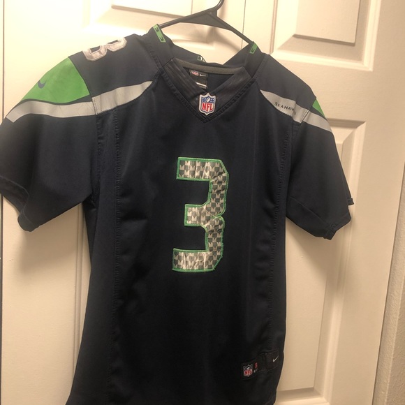 Nike On Field NFL Seattle Seahawks #3 Wilson Boy's Blue Silver Lime Jersey - Picture 7 of 13